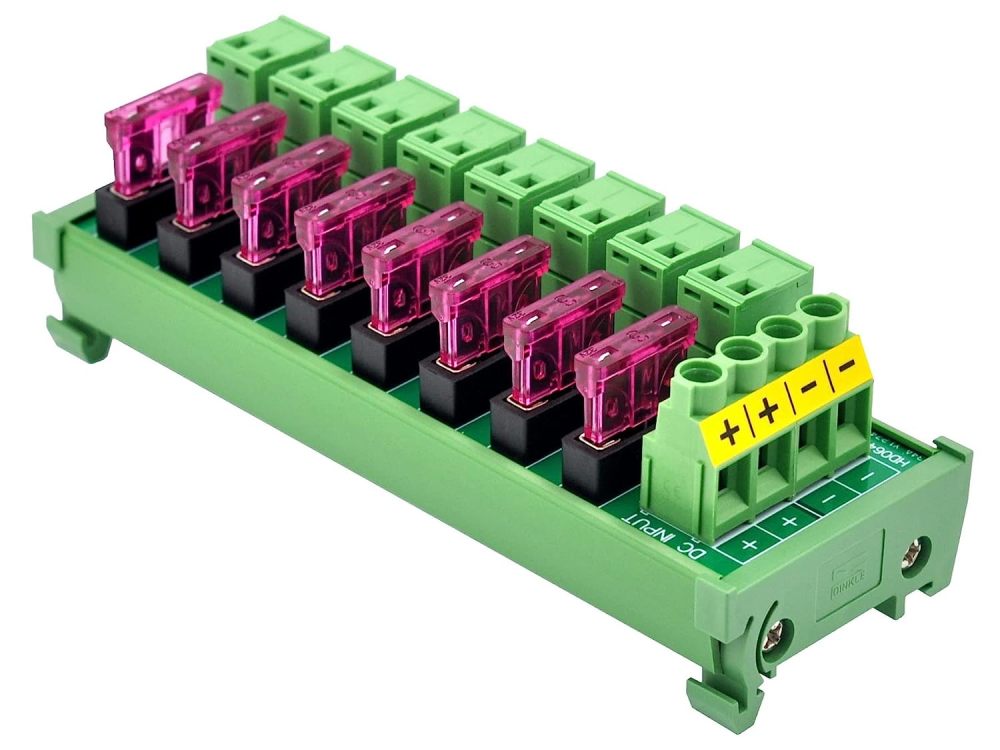 DIN Rail Mount DC 5-32V 8 Channel Pluggable Top Wiring Terminal Block Power Distribution Fuse Module, HCDC HD064VT