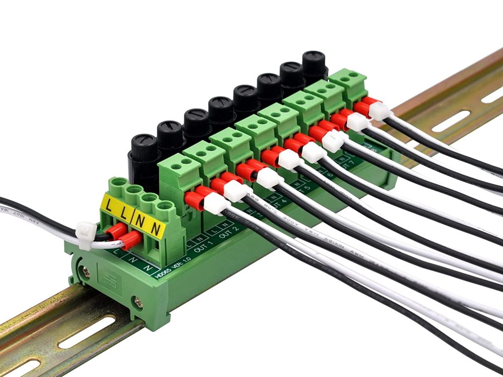 DIN Rail Mount AC 24-250V 8 Channel Pluggable Side Wiring Terminal Block Power Distribution Fuse Module, HCDC HD065RT