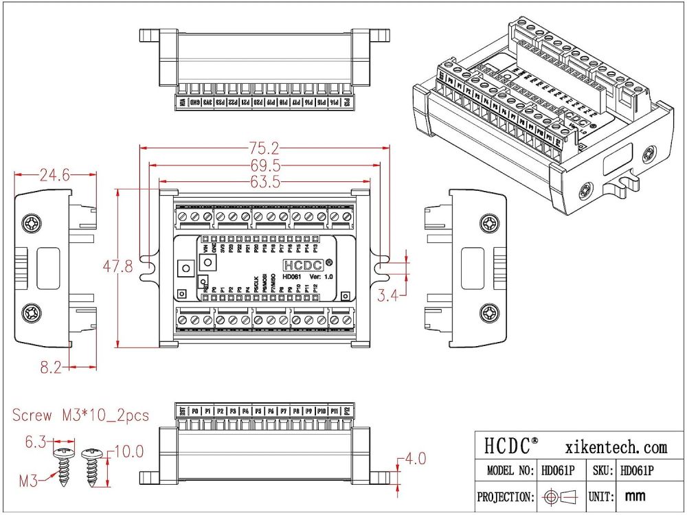 Terminal Block Breakout Board Module for Pycom WiPy LoPy SiPy FiPy (Screw Mount)