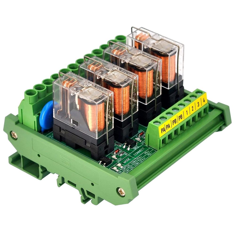 AC/DC 12V Coil 4-SPDT Pluggable Power Relay Module, 16A 250VAC/30VDC