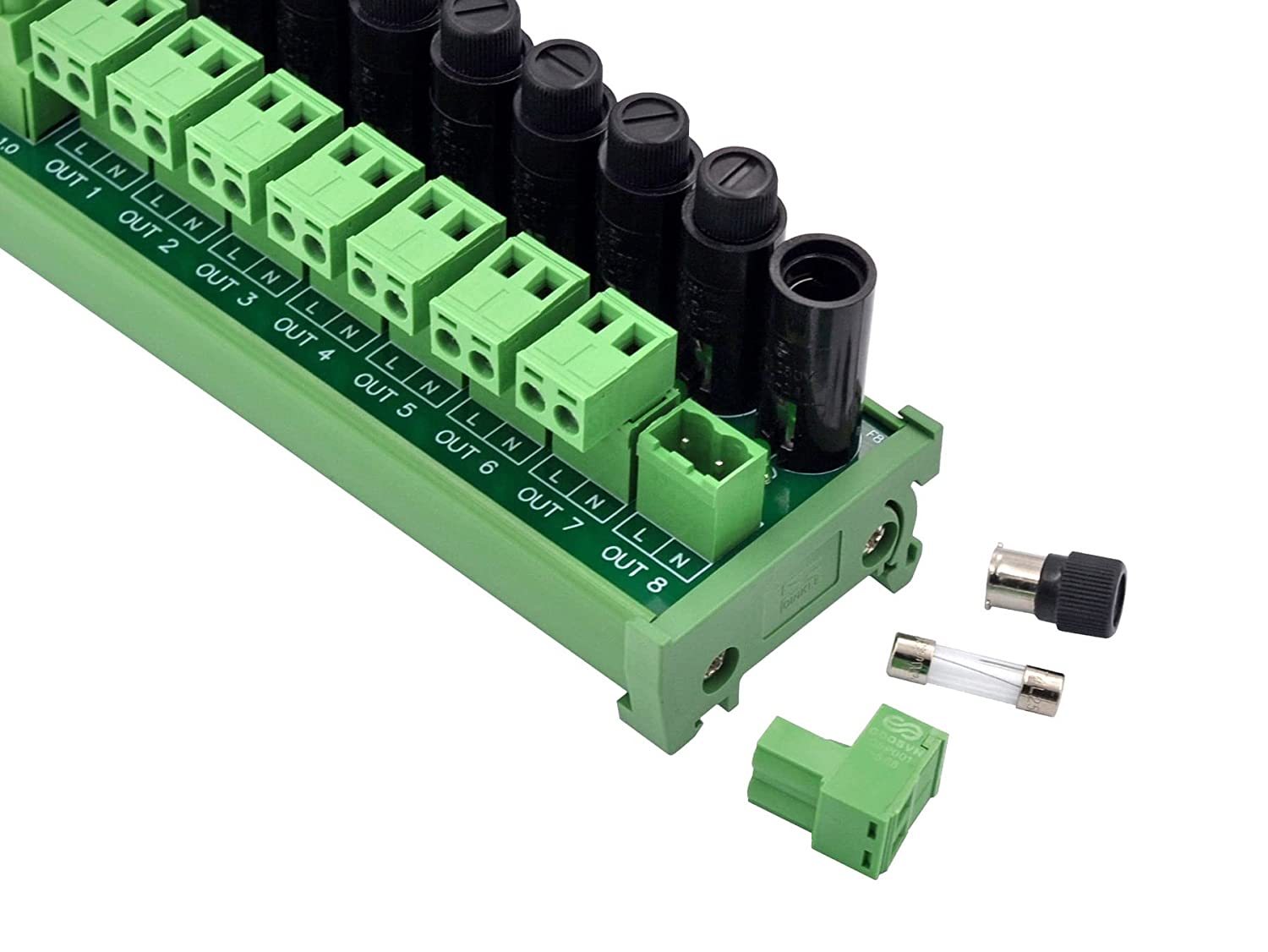 DIN Rail Mount AC 24-250V 8 Channel Pluggable Top Wiring Terminal Block Power Distribution Fuse Module, HCDC HD065VT