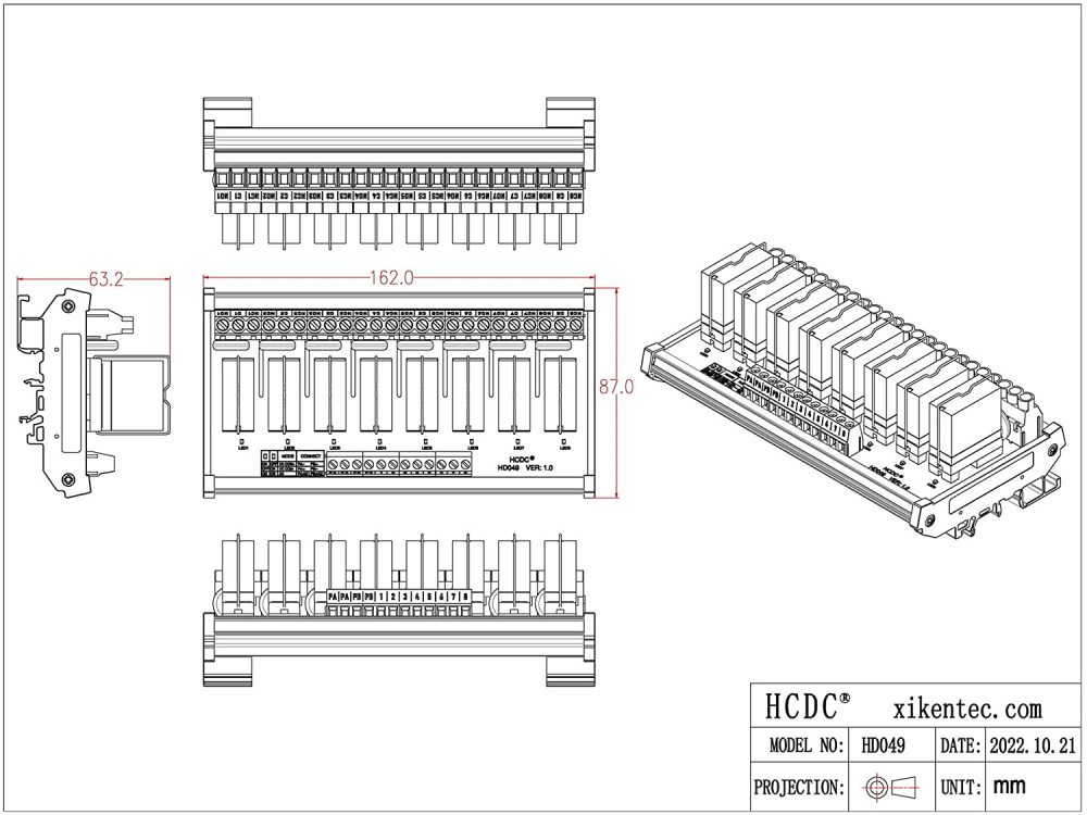 AC/DC 12V Coil 8-SPDT Pluggable Power Relay Module, 16A 250VAC/30VDC