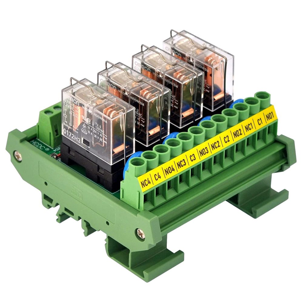 AC/DC 12V Coil 4-SPDT Pluggable Power Relay Module, 16A 250VAC/30VDC