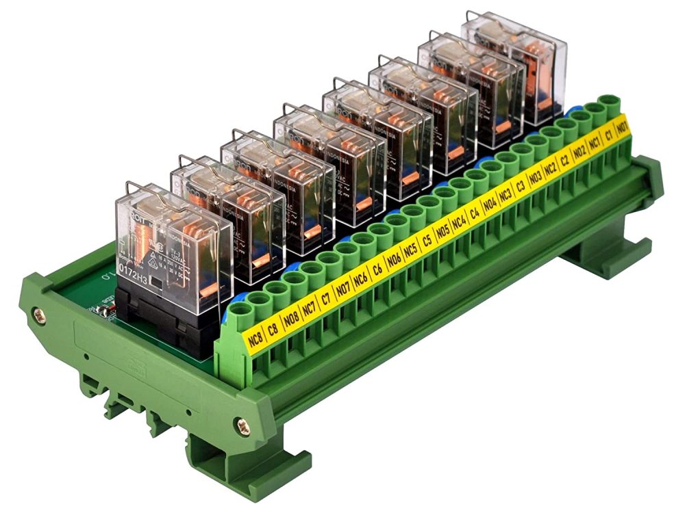 AC/DC 12V Coil 8-SPDT Pluggable Power Relay Module, 16A 250VAC/30VDC