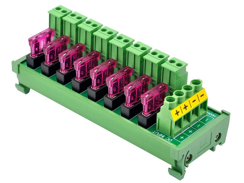 DIN Rail Mount DC 5-32V 8 Channel Pluggable Side Wiring Terminal Block Power Distribution Fuse Module, HCDC HD064RT