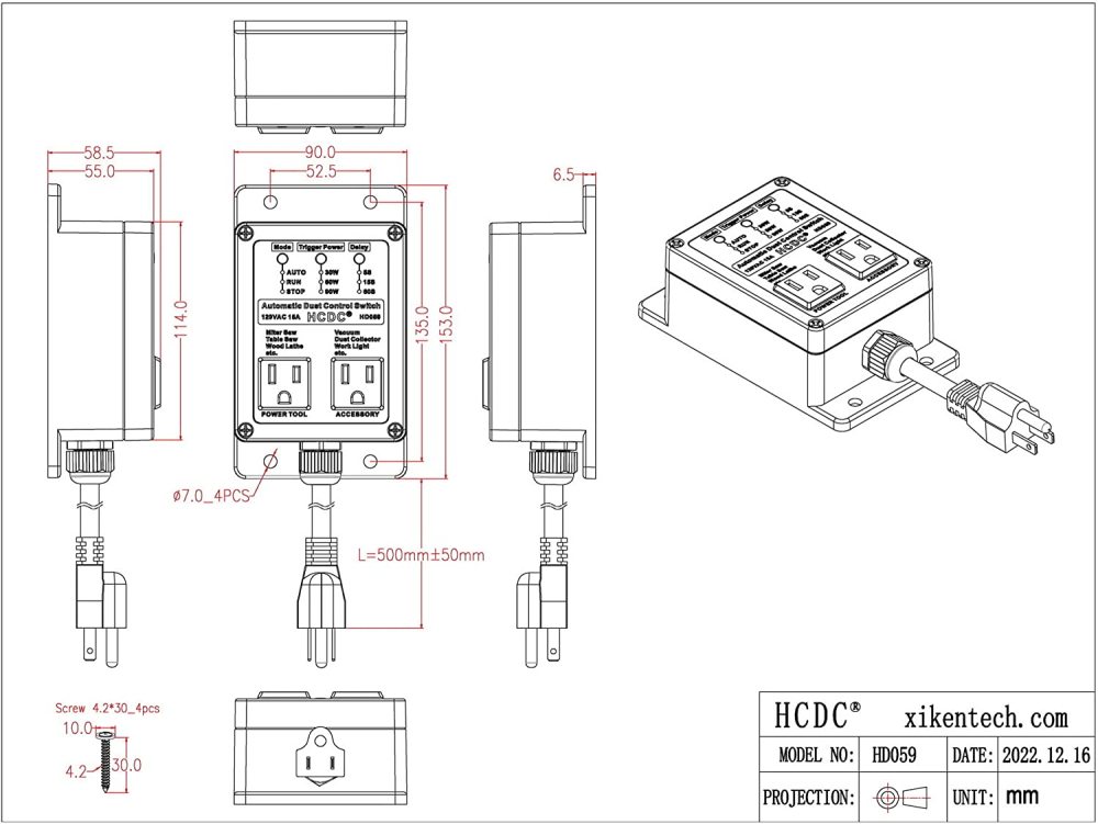 Automated Vacuum Switch Automatic Shutoff, Automatic Dust Control Switch - for Contractors and Woodworkers, HCDC HD059