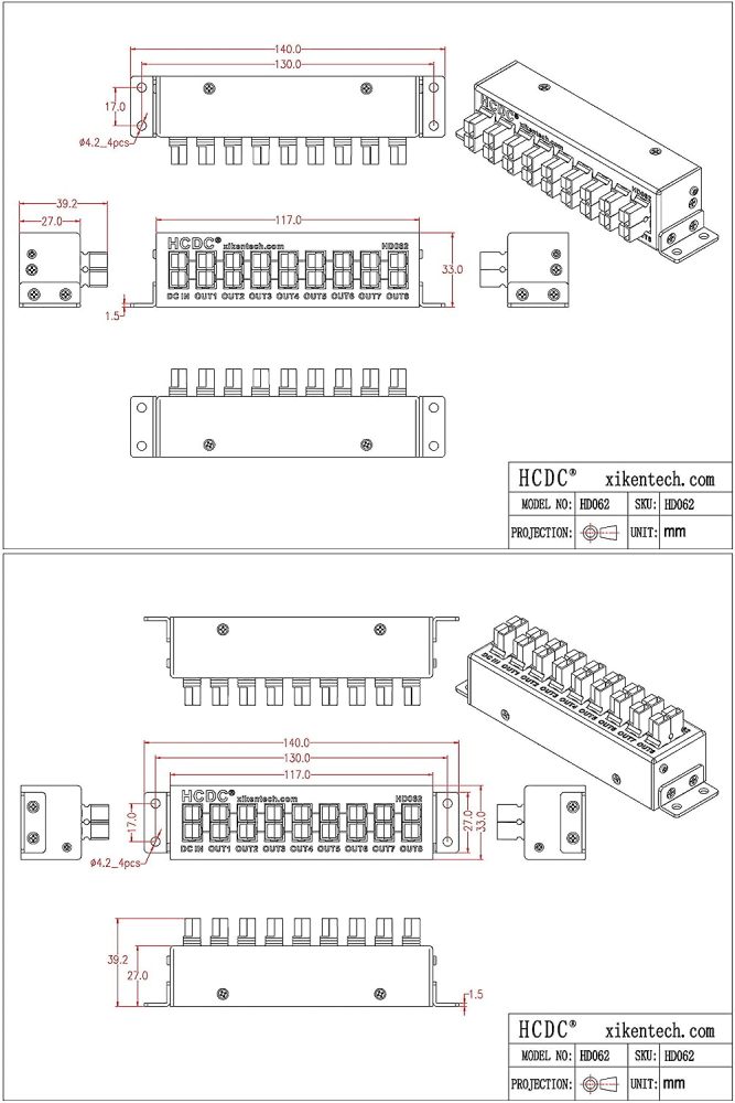 HCDC HD062 8 Output DC Power Distribution Block Module for 15/30/45A Connects