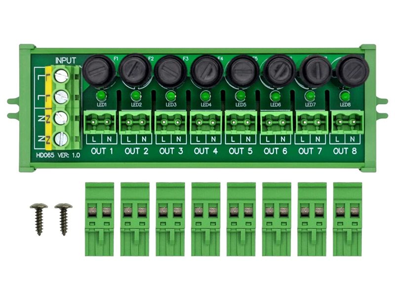 Screw Mount AC 24-250V 8 Channel Pluggable Side Wiring Terminal Block Power Distribution Fuse Module, HCDC HD065RP