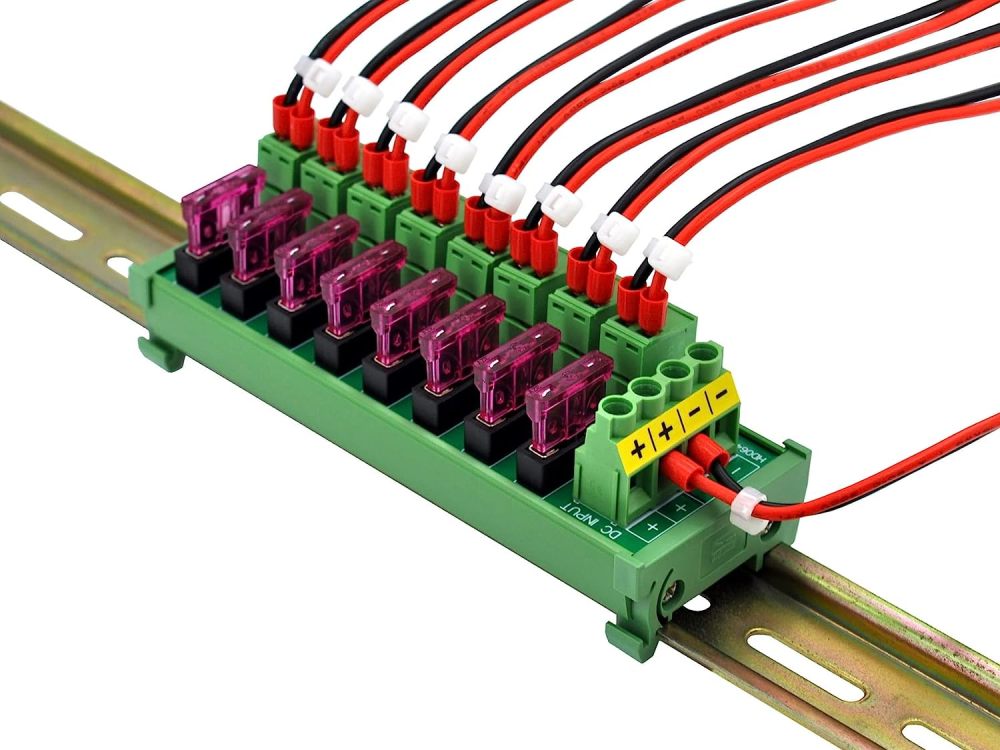 DIN Rail Mount DC 5-32V 8 Channel Pluggable Top Wiring Terminal Block Power Distribution Fuse Module, HCDC HD064VT