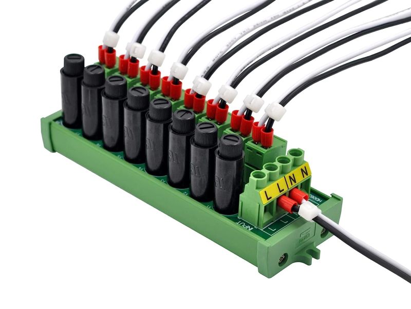 Screw Mount AC 24-250V 8 Channel Pluggable Top Wiring Terminal Block Power Distribution Fuse Module, HCDC HD065VP