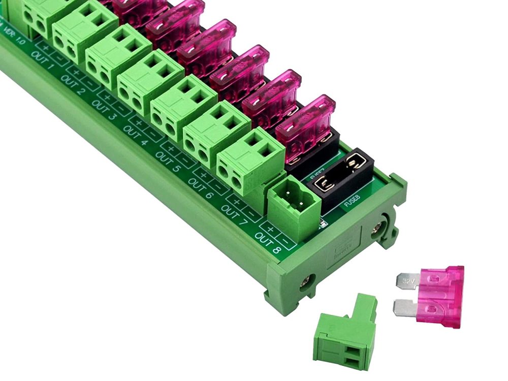 DIN Rail Mount DC 5-32V 8 Channel Pluggable Top Wiring Terminal Block Power Distribution Fuse Module, HCDC HD064VT