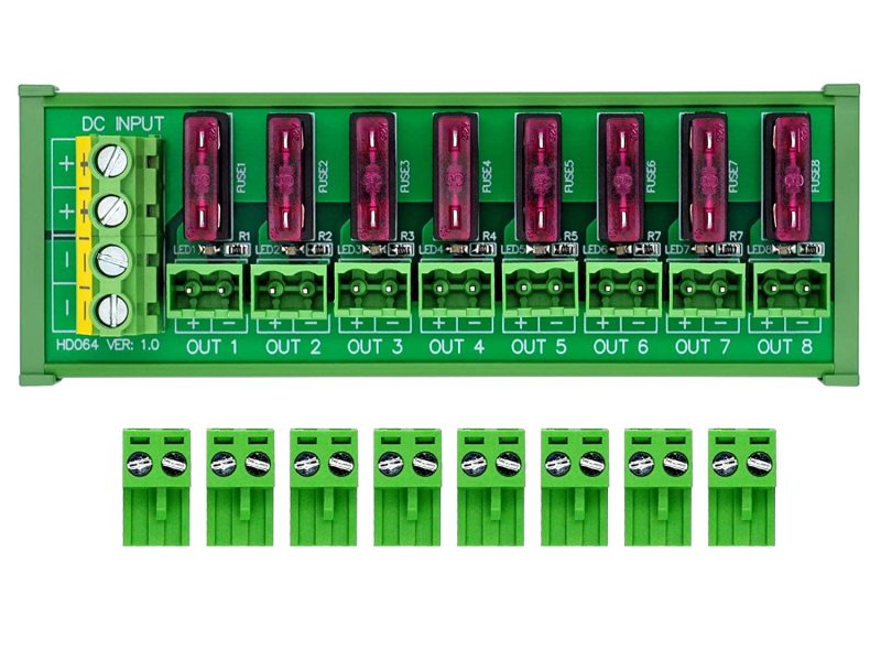 DIN Rail Mount DC 5-32V 8 Channel Pluggable Top Wiring Terminal Block Power Distribution Fuse Module, HCDC HD064VT