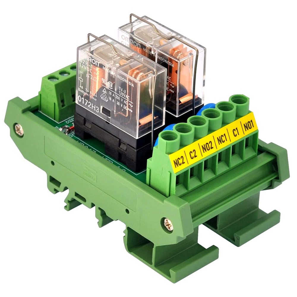AC/DC 12V Coil 2-SPDT Pluggable Power Relay Module, 16A 250VAC/30VDC