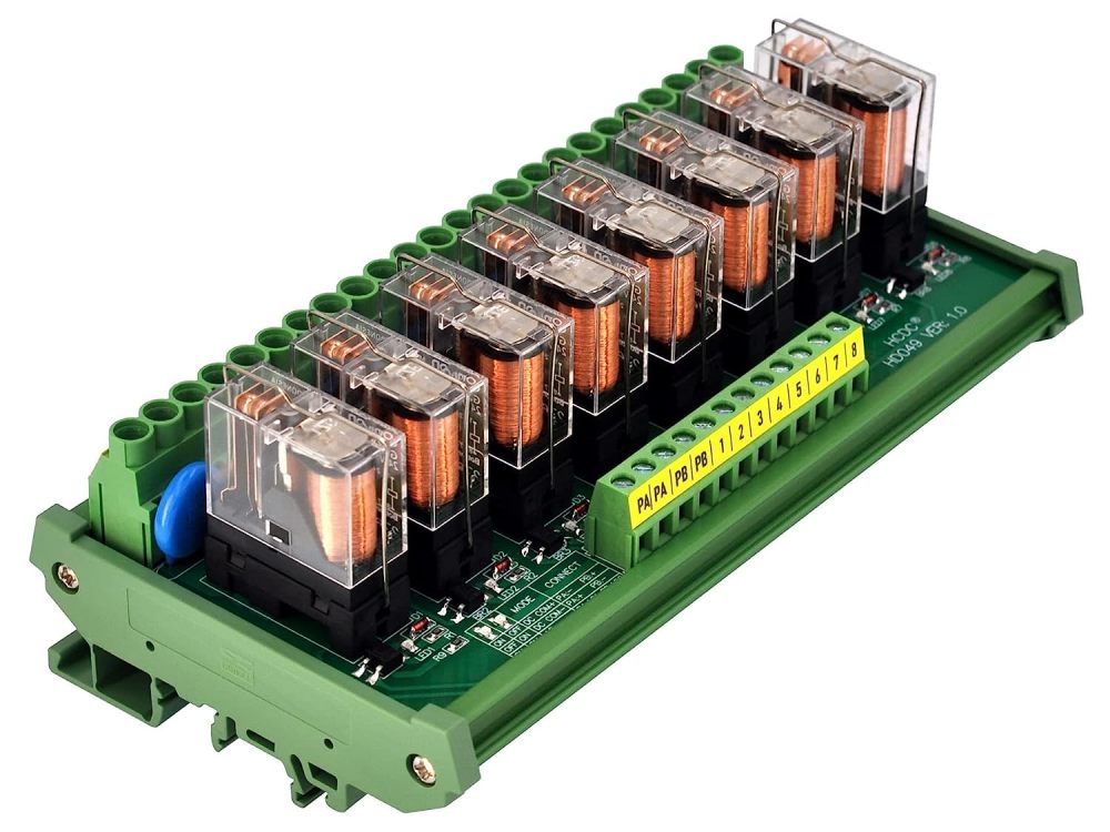AC/DC 12V Coil 8-SPDT Pluggable Power Relay Module, 16A 250VAC/30VDC