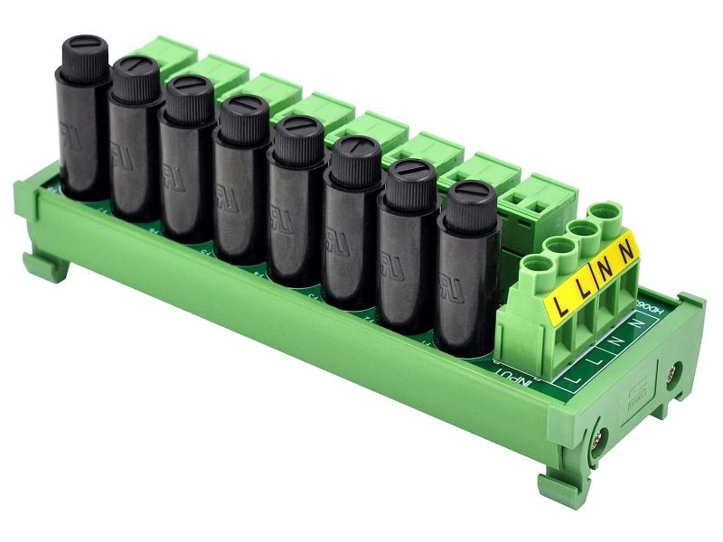 DIN Rail Mount AC 24-250V 8 Channel Pluggable Top Wiring Terminal Block Power Distribution Fuse Module, HCDC HD065VT