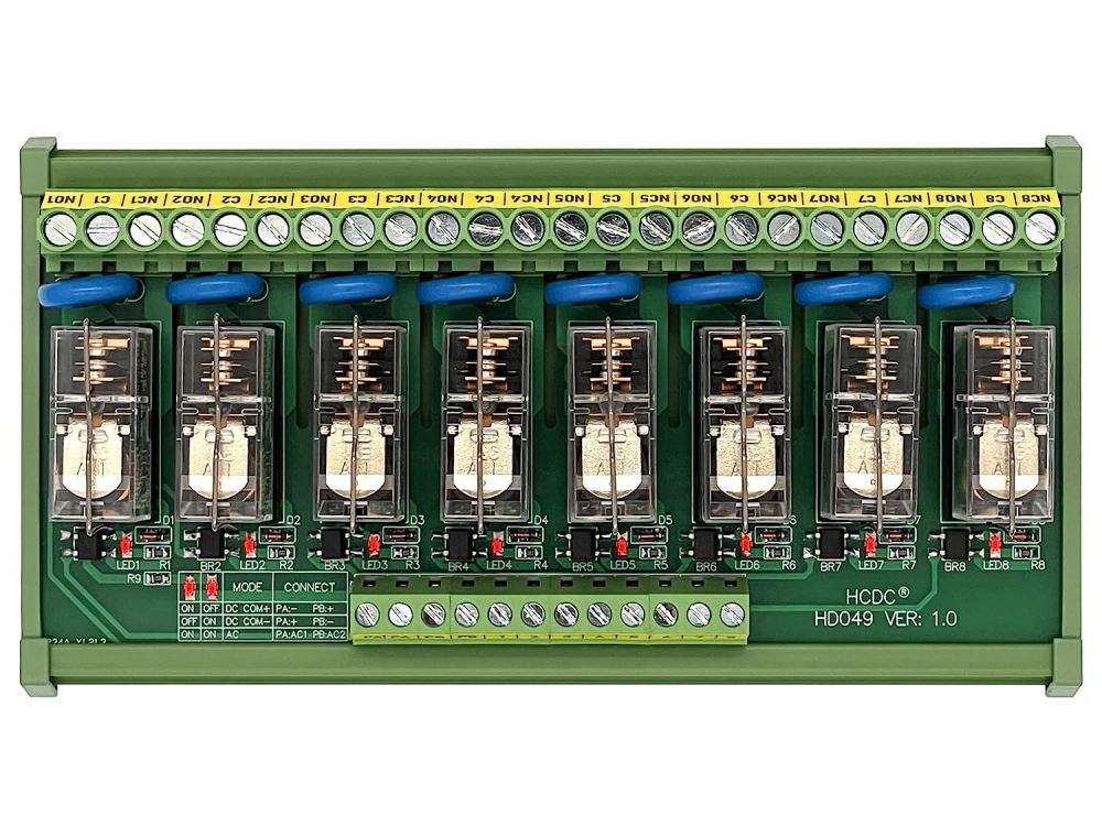 AC/DC 12V Coil 8-SPDT Pluggable Power Relay Module, 16A 250VAC/30VDC