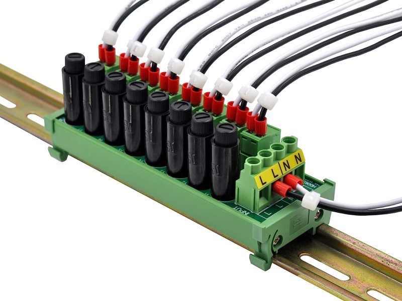 DIN Rail Mount AC 24-250V 8 Channel Pluggable Top Wiring Terminal Block Power Distribution Fuse Module, HCDC HD065VT