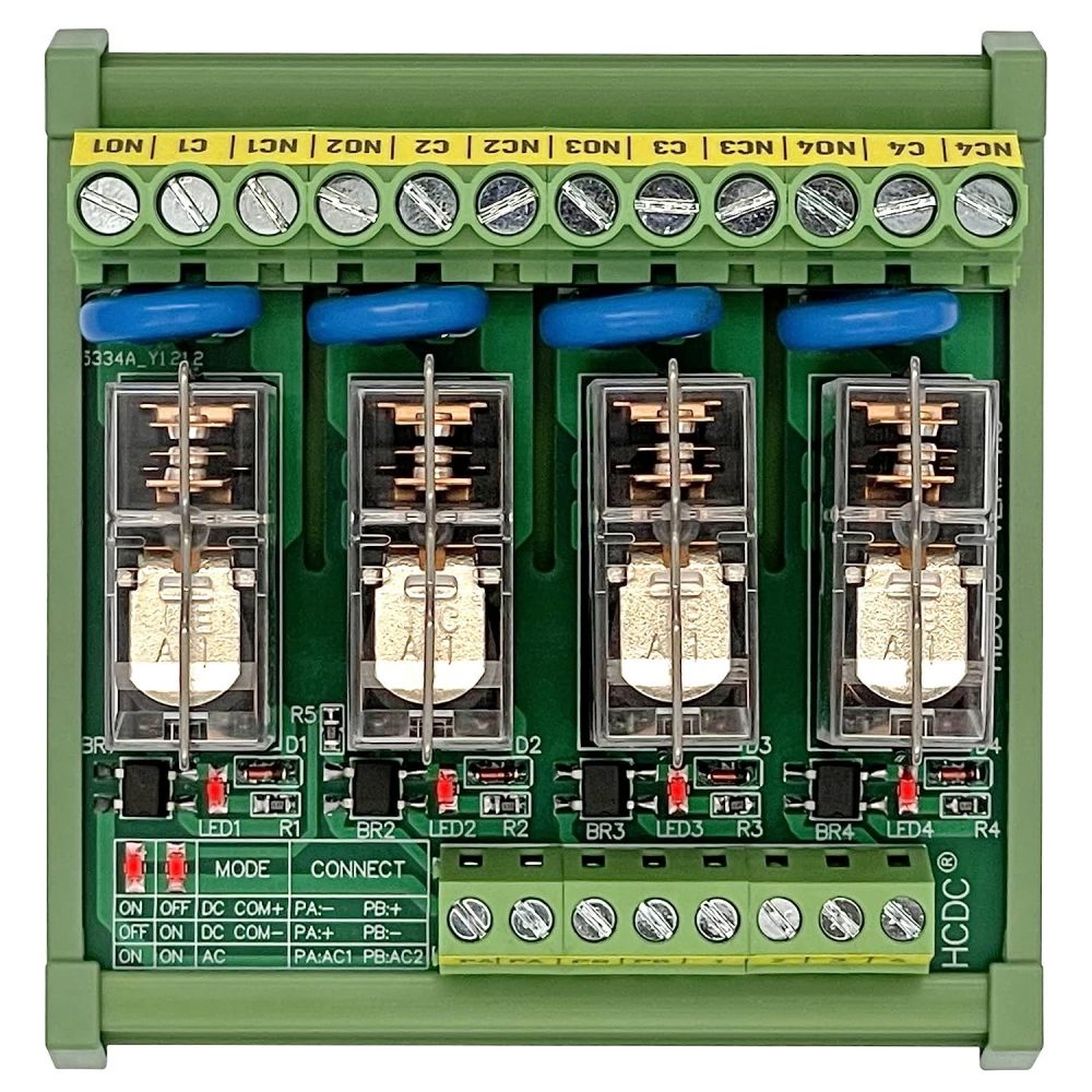 AC/DC 12V Coil 4-SPDT Pluggable Power Relay Module, 16A 250VAC/30VDC