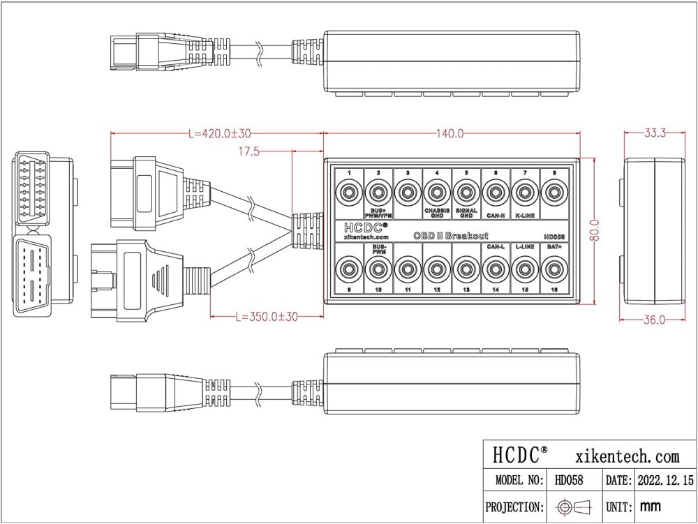 OBD-II Breakout Diagnostic Box, OBD2 Pinout Tester Detector, HCDC HD058