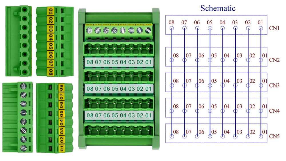 Slim DIN Rail Mount 10A/300V 5x8 Position Pluggable Screw Terminal Block Distribution Module