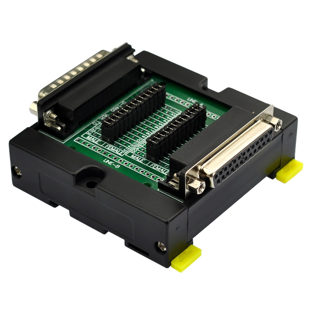 DB25 DSUB 25-Pin Male to Female Diagnostic Test Breakout Board, DIN Rail or Screw Mount