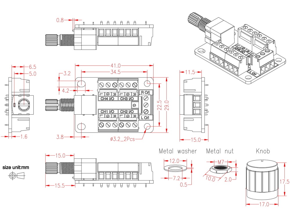 Audio Input Select Switch Module, Stereo 4 in 1 out or 1 in 4 out