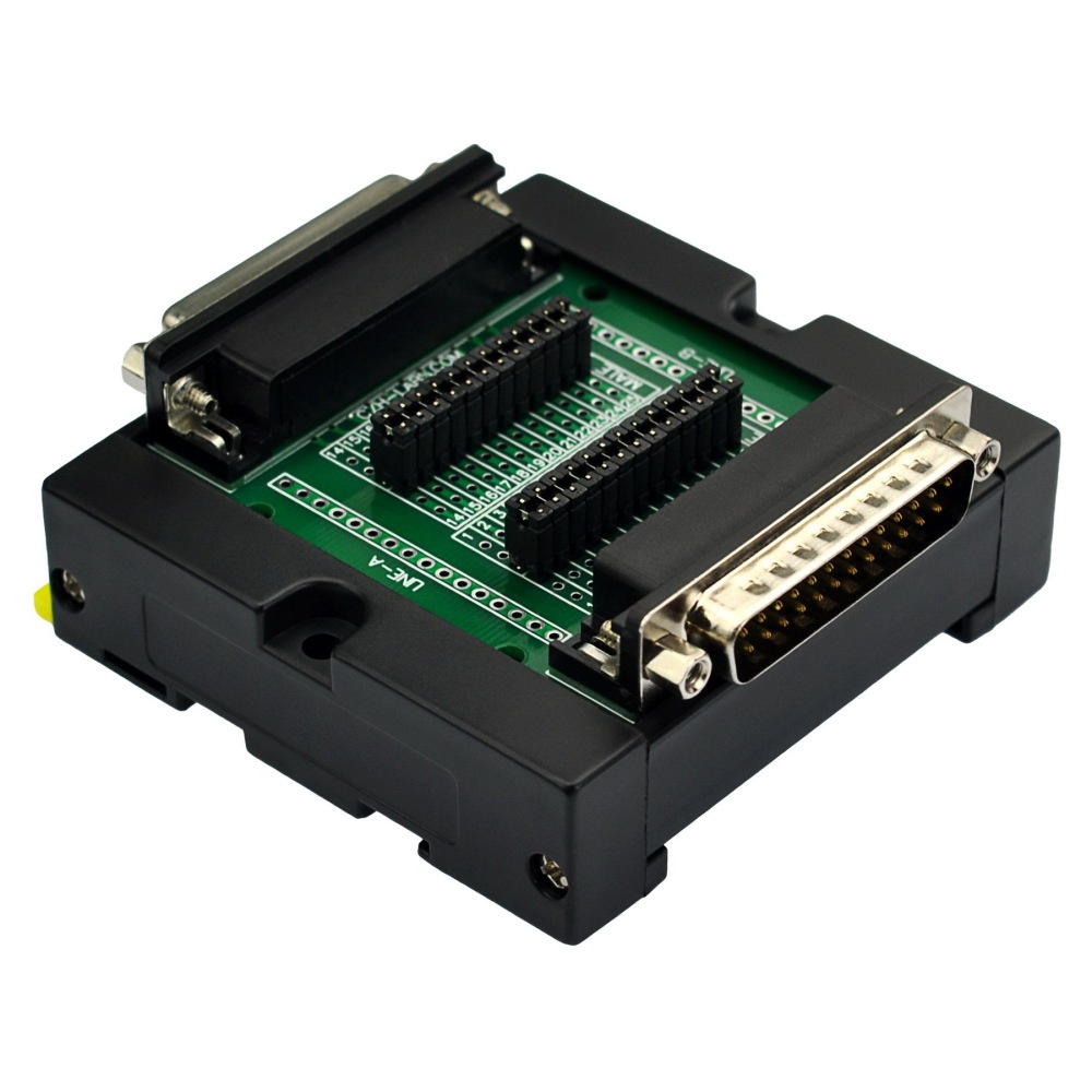 DB25 DSUB 25-Pin Male to Female Diagnostic Test Breakout Board, DIN Rail or Screw Mount
