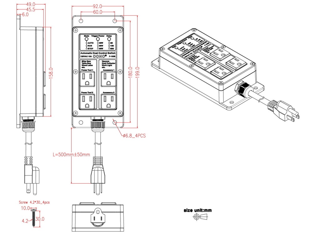 Automated Vacuum Switch Automatic Shutoff, Automatic Dust Control Switch - for Contractors and Woodworkers, OONO F-1059