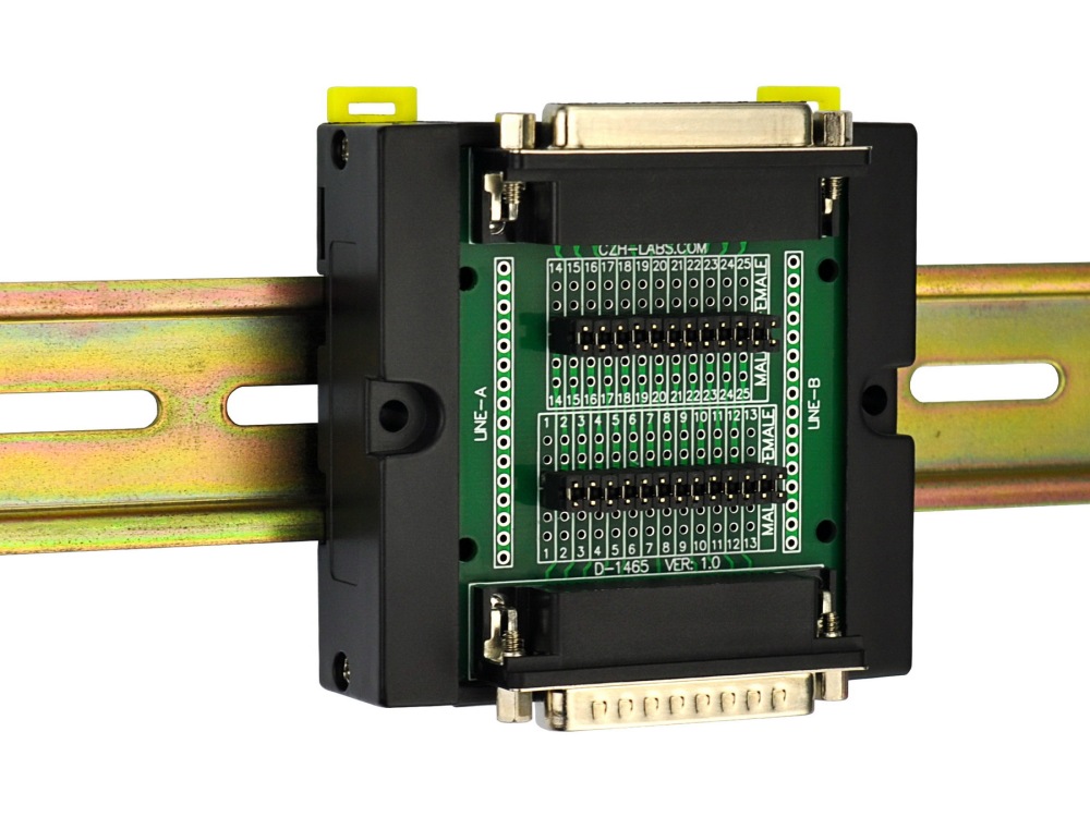DB25 DSUB 25-Pin Male to Female Diagnostic Test Breakout Board, DIN Rail or Screw Mount