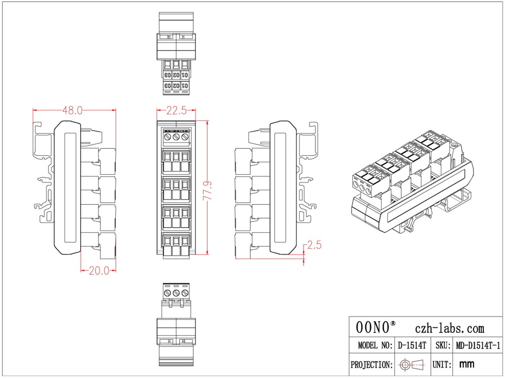 Slim DIN Rail Mount 10A/300V 5x3 Position Pluggable Screw Terminal Block Distribution Module