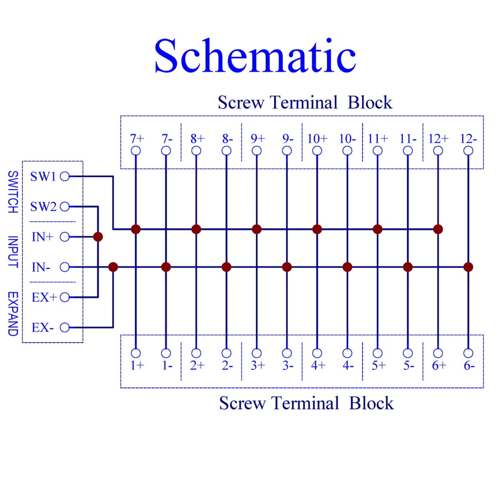 Screw Mount 16Amp 12 Position Terminal Block Distribution Module, with External Switch and Expand Port