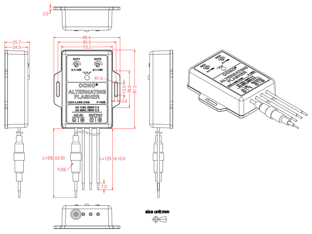AC 100 - 240V 2A Dual Output Alternating Flasher Module, OONO F-1058