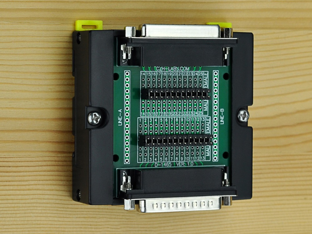 DB25 DSUB 25-Pin Male to Female Diagnostic Test Breakout Board, DIN Rail or Screw Mount