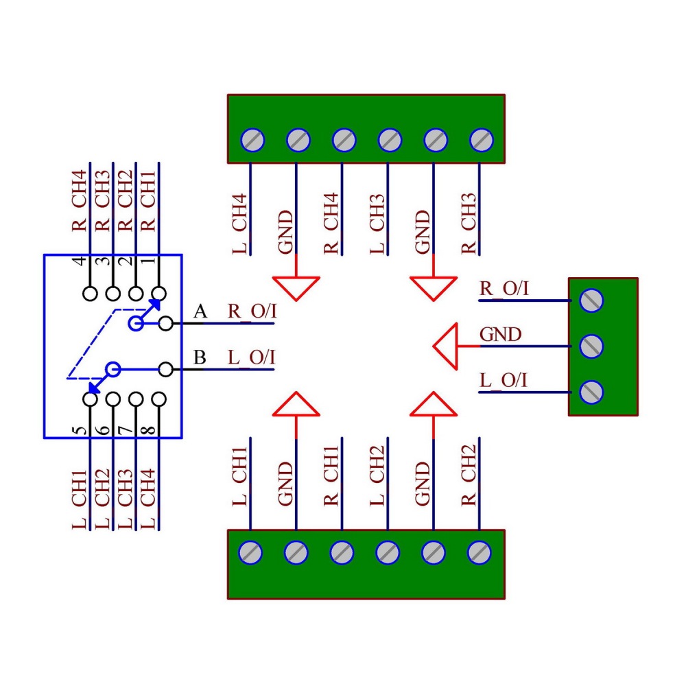 Audio Input Select Switch Module, Stereo 4 in 1 out or 1 in 4 out