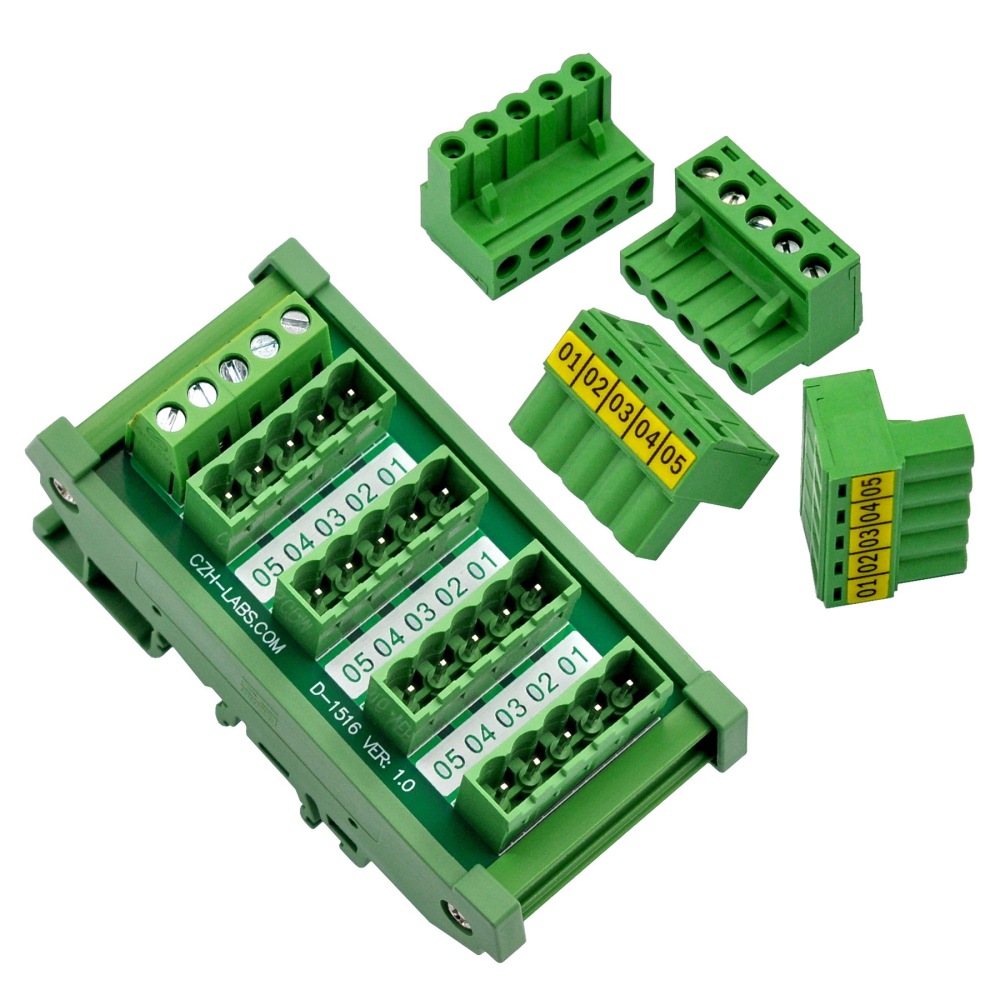 Slim DIN Rail Mount 10A/300V 5x5 Position Pluggable Screw Terminal Block Distribution Module