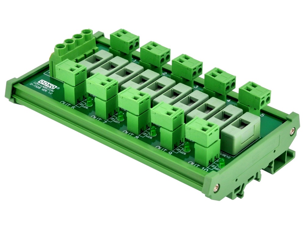 DIN Rail Mount Fused AC 24-250V 10 Position Pluggable Terminal Block Power Distribution Module