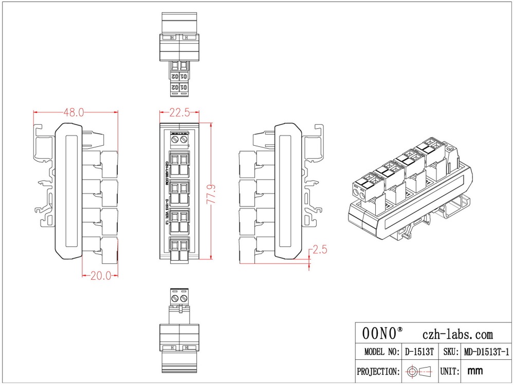 Slim DIN Rail Mount 10A/300V 5x2 Position Pluggable Screw Terminal Block Distribution Module