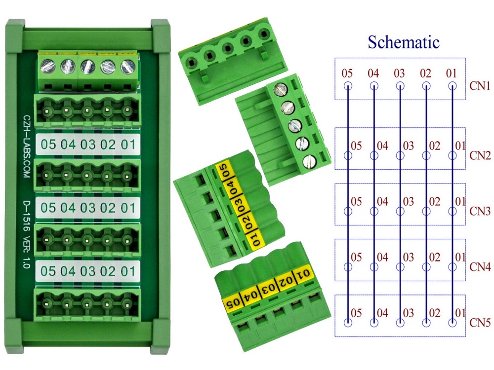 Slim DIN Rail Mount 10A/300V 5x5 Position Pluggable Screw Terminal Block Distribution Module