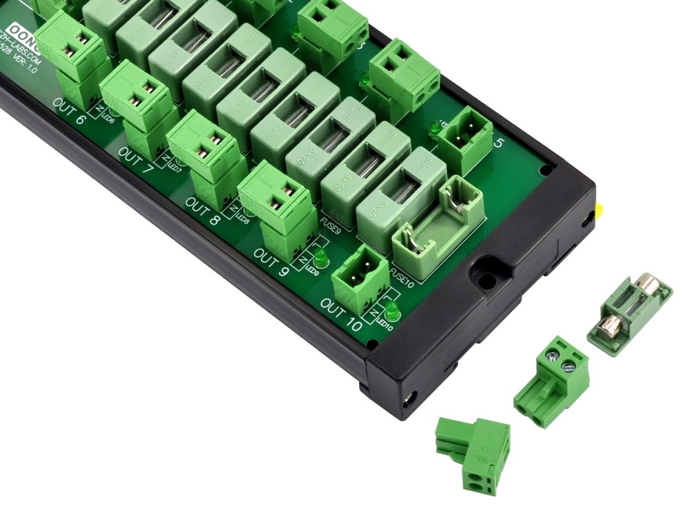 Screw Mount Fused AC 24-250V 10 Position Pluggable Terminal Block Power Distribution Module