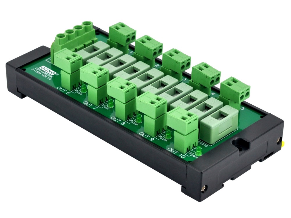 Screw Mount Fused AC 24-250V 10 Position Pluggable Terminal Block Power Distribution Module
