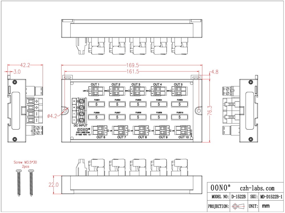 Screw Mount DC 5-32V 10 Position Pluggable Terminal Block Power Distribution Module