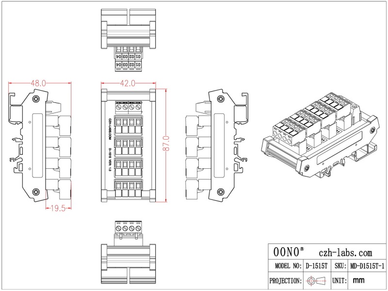 Slim DIN Rail Mount 10A/300V 5x4 Position Pluggable Screw Terminal Block Distribution Module