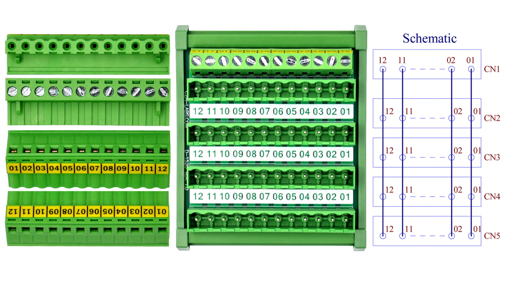 Slim DIN Rail Mount 10A/300V 5x12 Position Pluggable Screw Terminal Block Distribution Module
