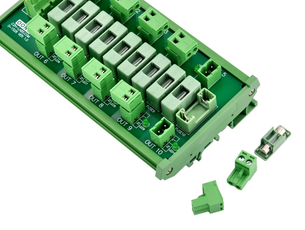 DIN Rail Mount Fused AC 24-250V 10 Position Pluggable Terminal Block Power Distribution Module