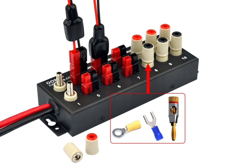 F-1048W Wired Banana Jack and Powerpole 10 Outlet Power Distribution Strip Box