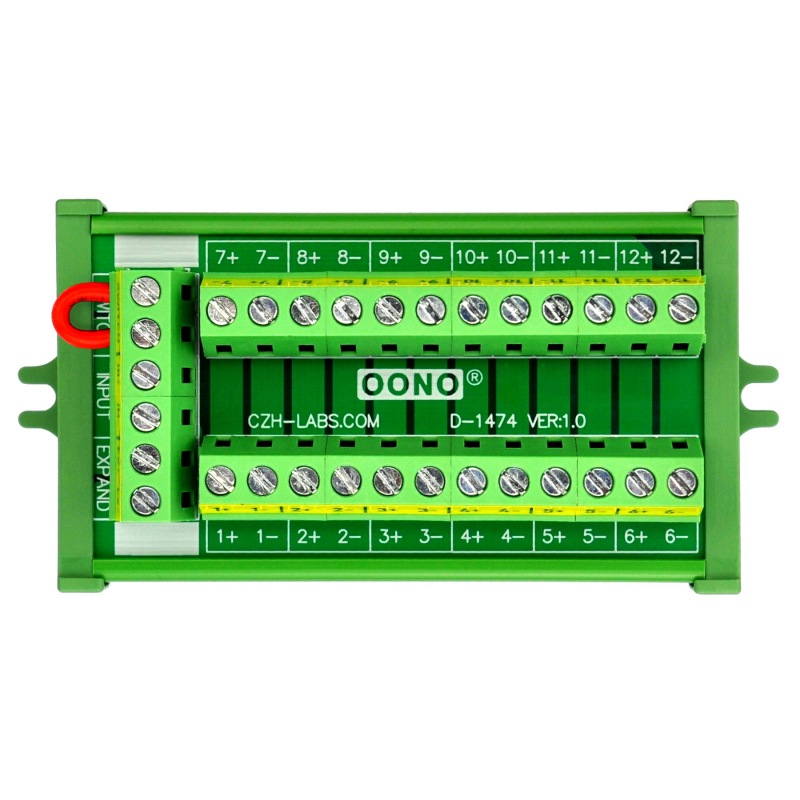 Screw Mount 16Amp 12 Position Terminal Block Distribution Module, with External Switch and Expand Port