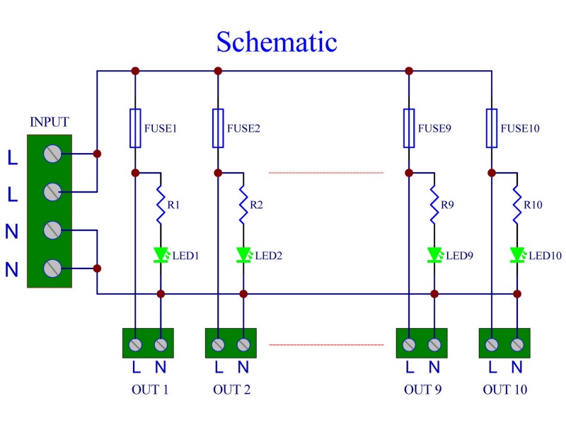 DIN Rail Mount Fused AC 24-250V 10 Position Pluggable Terminal Block Power Distribution Module