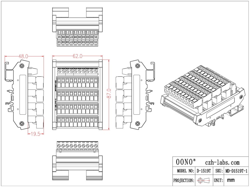 Slim DIN Rail Mount 10A/300V 5x10 Position Pluggable Screw Terminal Block Distribution Module