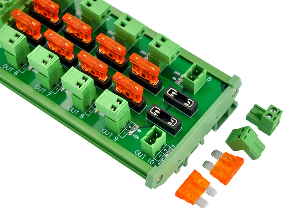DIN Rail Mount DC 5-32V 10 Position Pluggable Screw Terminal Block Power Distribution Module