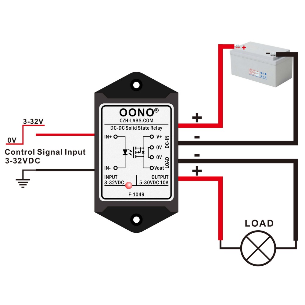 Wired DC-DC 10Amp Isolated Solid State Relay Module, SSR in 3-32VDC out 5-30VDC